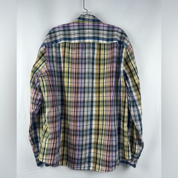 Vince Men’s Cotton Linen Plaid Button Front Shirt Purple Green Size XL READ - Picture 2 of 14